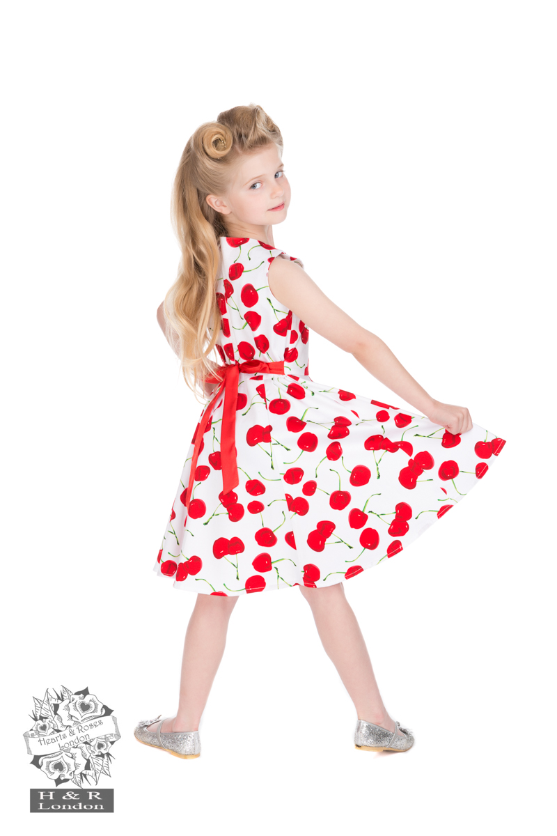 White Bombshell Cherry Swing Dress Hearts And Roses London